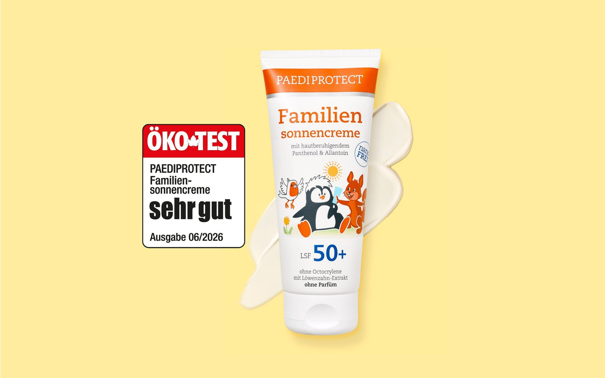 PAEDIPROTECT Familiensonnencreme LSF 50+ mit ÖKO-TEST sehr gut.