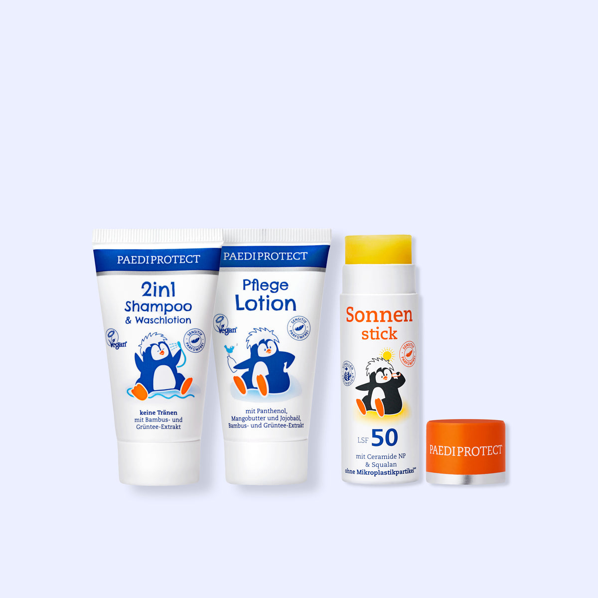 Kurztrip Bundle mit Sonnenstick LSF 50, 2in1 Shampoo und Waschlotion Reisegröße und Pflegelotion Reisegröße, für Gesicht, Körper und Haare.