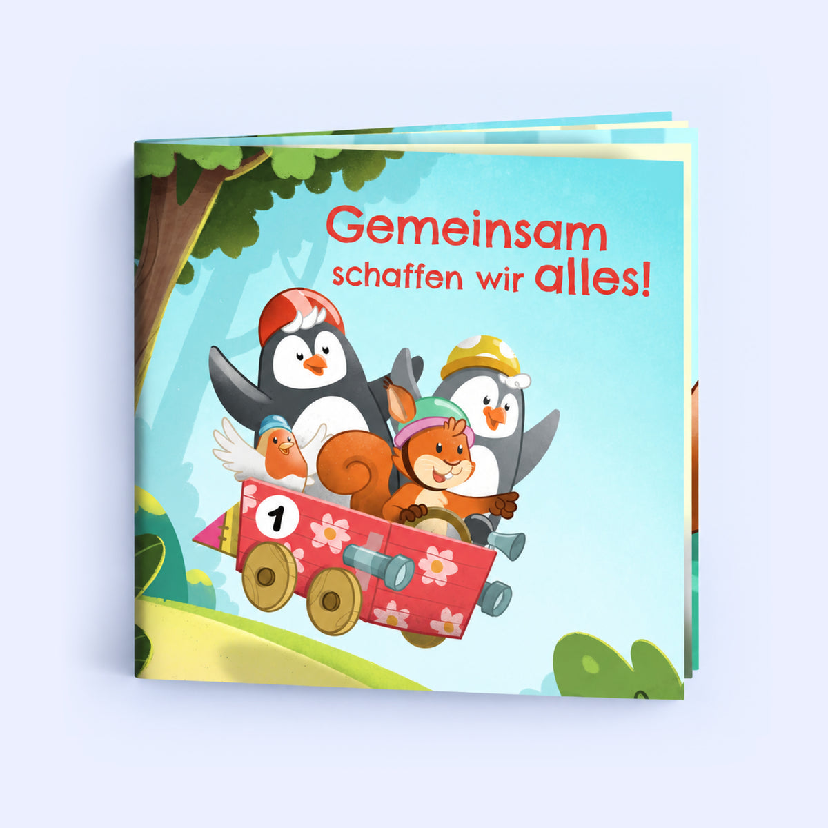 Cover des Pauli-Büchleins Gemeinsam schaffen wir alles: Pauli, Pauline und Freunde in einem Bollerwagen.