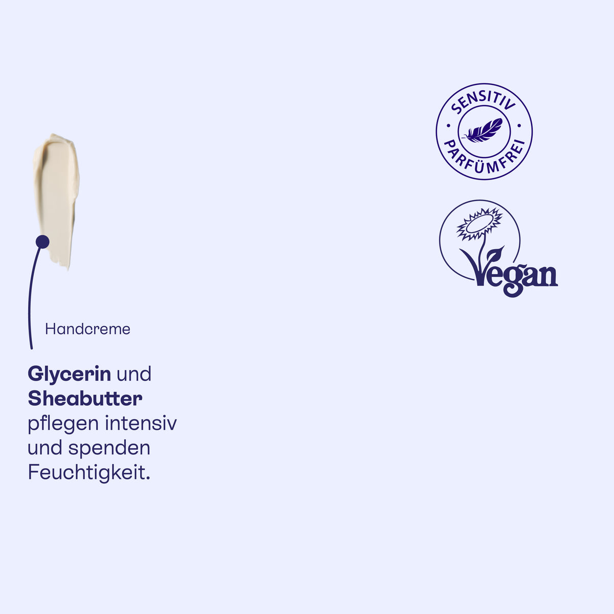 Textur der Handcreme mit Glycerin und Sheabutter, vegan.