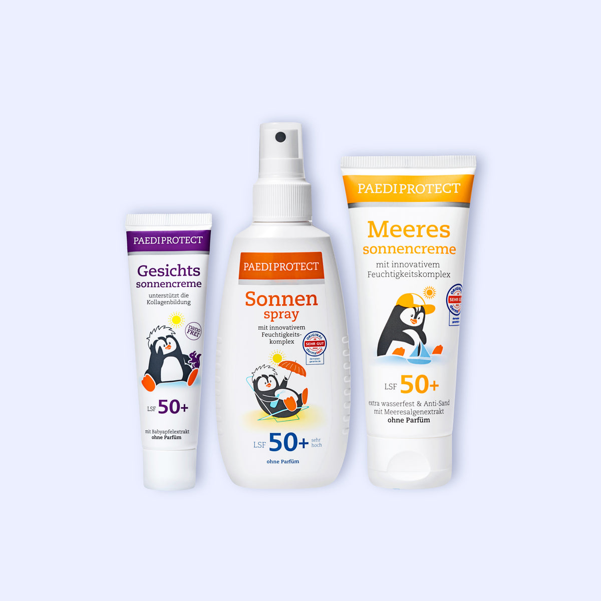 Sommer-Sonnenschutz-Bundle mit Gesichtssonnencreme, Sonnenspray und Meeressonnencreme, für Gesicht und Körper.