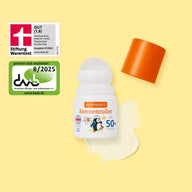 Sonnenroller LSF 50+ mit Siegel der Stiftung Warentest 8/2025 und dermatest.