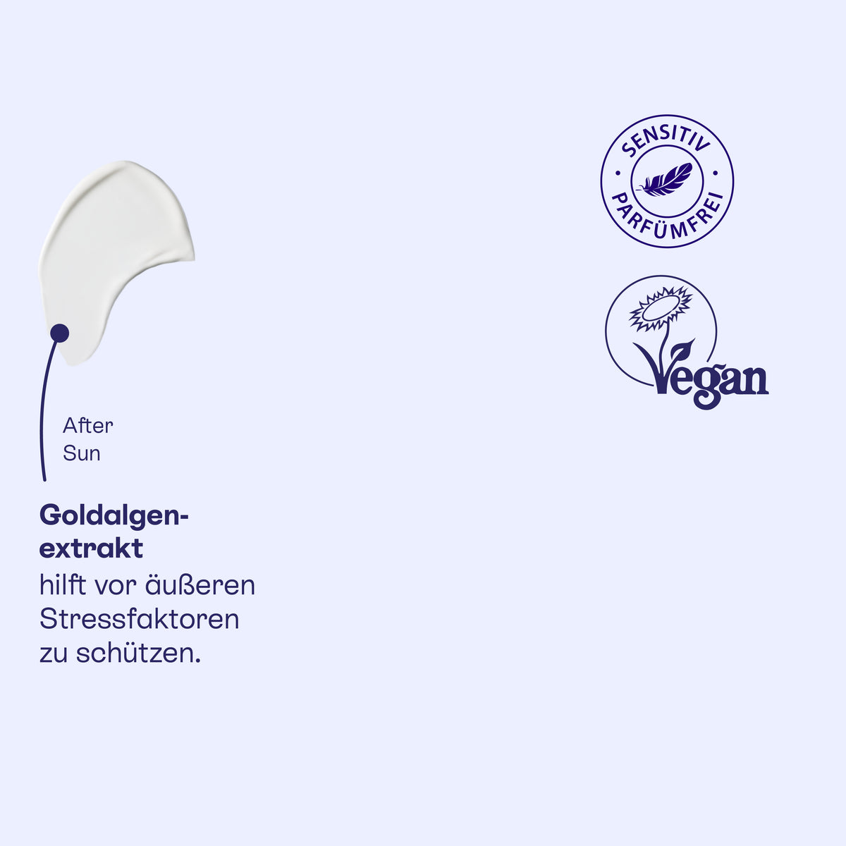 Textur der After Sun Lotion mit Goldalgenextrakt, vegan.