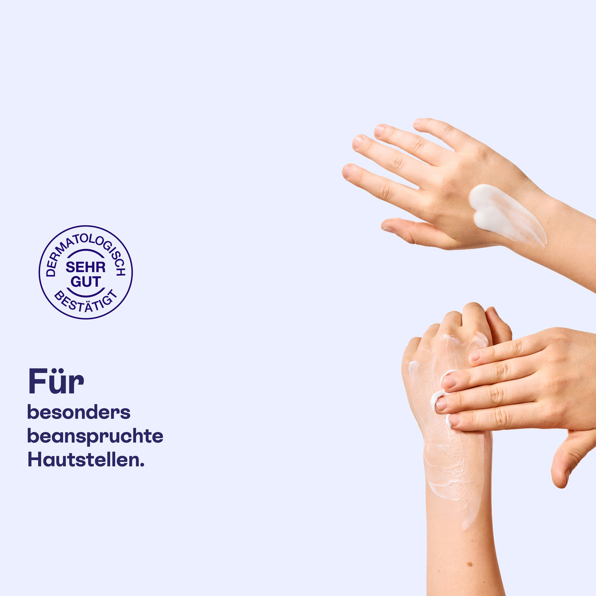 Creme wird auf Unterarm und Hand aufgetragen.