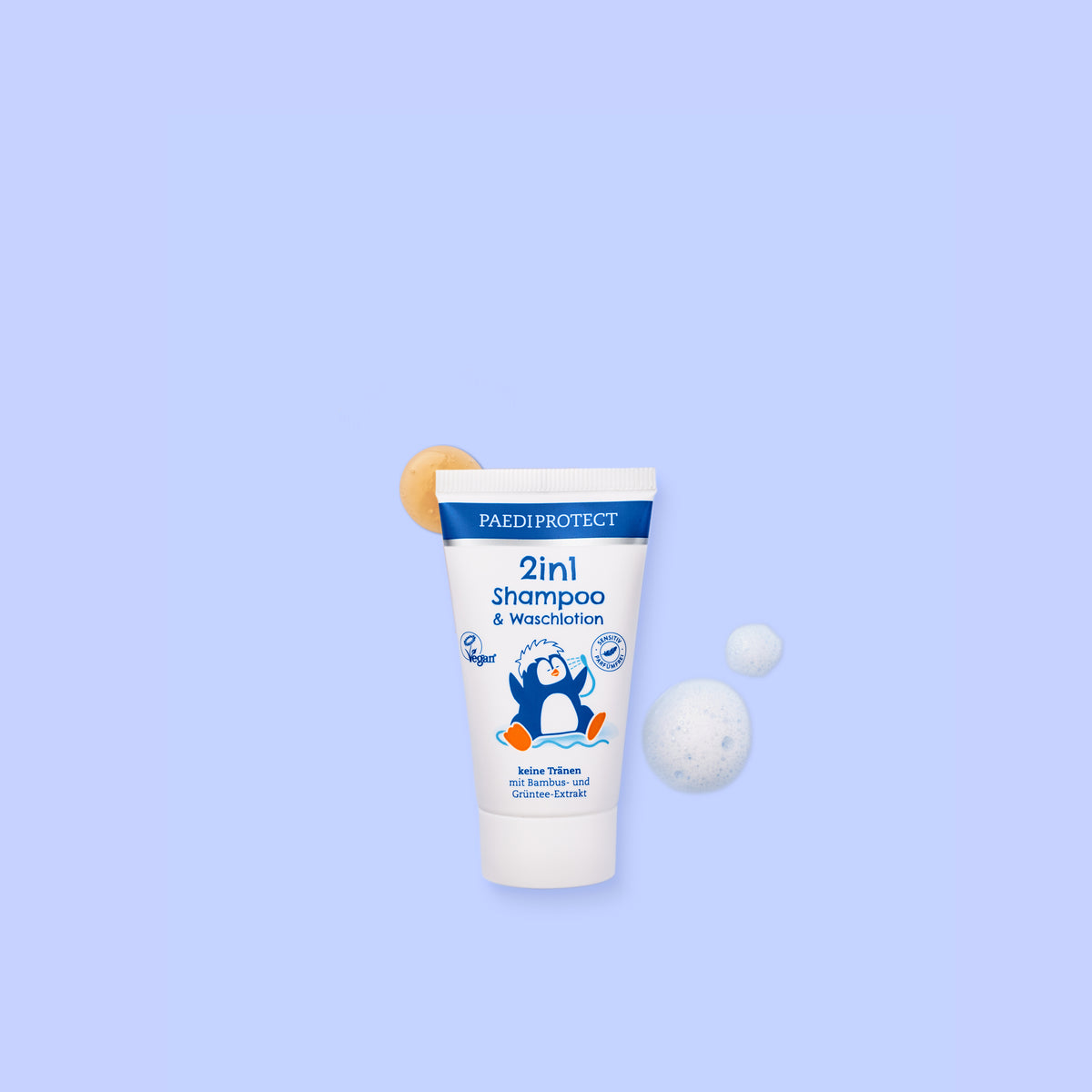 PAEDIPROTECT 2in1 Shampoo & Waschlotion Reisegröße in der kleinen Tube.