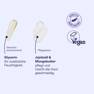Texturen von Gesichtssonnencreme mit Glycerin und Pflegelotion mit Jojobaöl und Mangobutter, vegan.