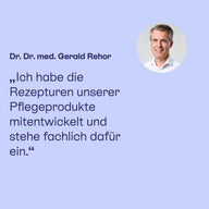 Dr. Dr. med. Gerald Rehor hat die Rezepturen der Pflegeprodukte mitentwickelt.