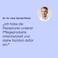 Dr. Dr. med. Gerald Rehor hat die Rezepturen der Pflegeprodukte mitentwickelt.