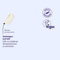 Textur der Meeressonnencreme mit Goldalgenextrakt, vegan.