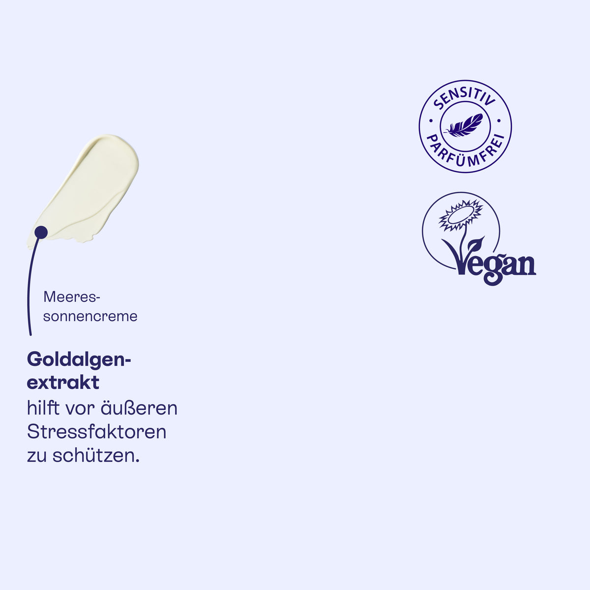 Textur der Meeressonnencreme mit Goldalgenextrakt, vegan.
