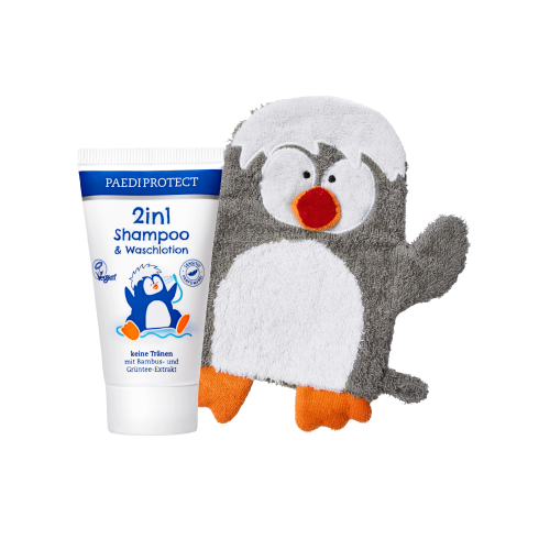 Waschhandschuh und 2in1 Shampoo Reisegröße