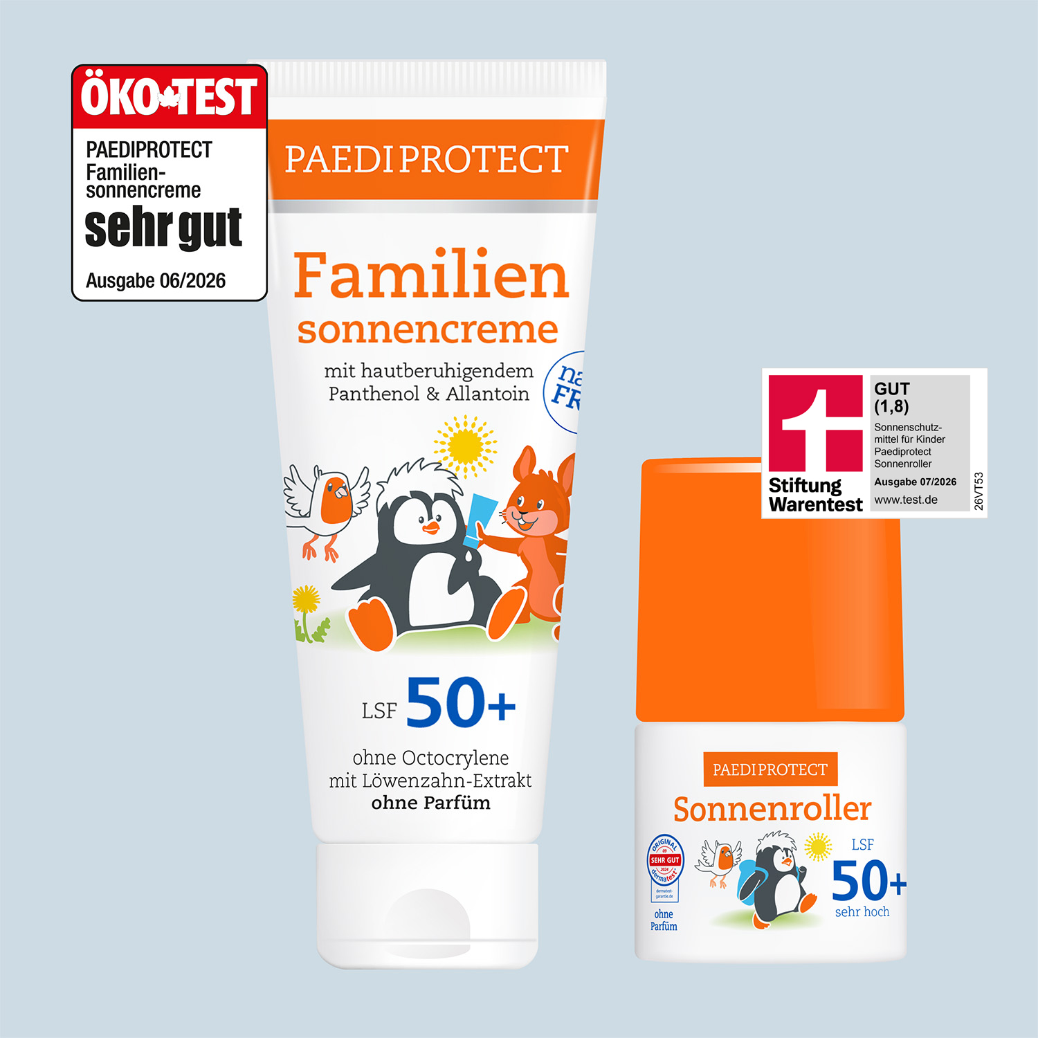 Beste Sonnencreme-Bundle: Familiensonnencreme Ökotest "sehr gut" & Sonnenroller Stiftung Warentest 1,8 1 Beste Sonnencreme-Bundle | PAEDIPROTECT