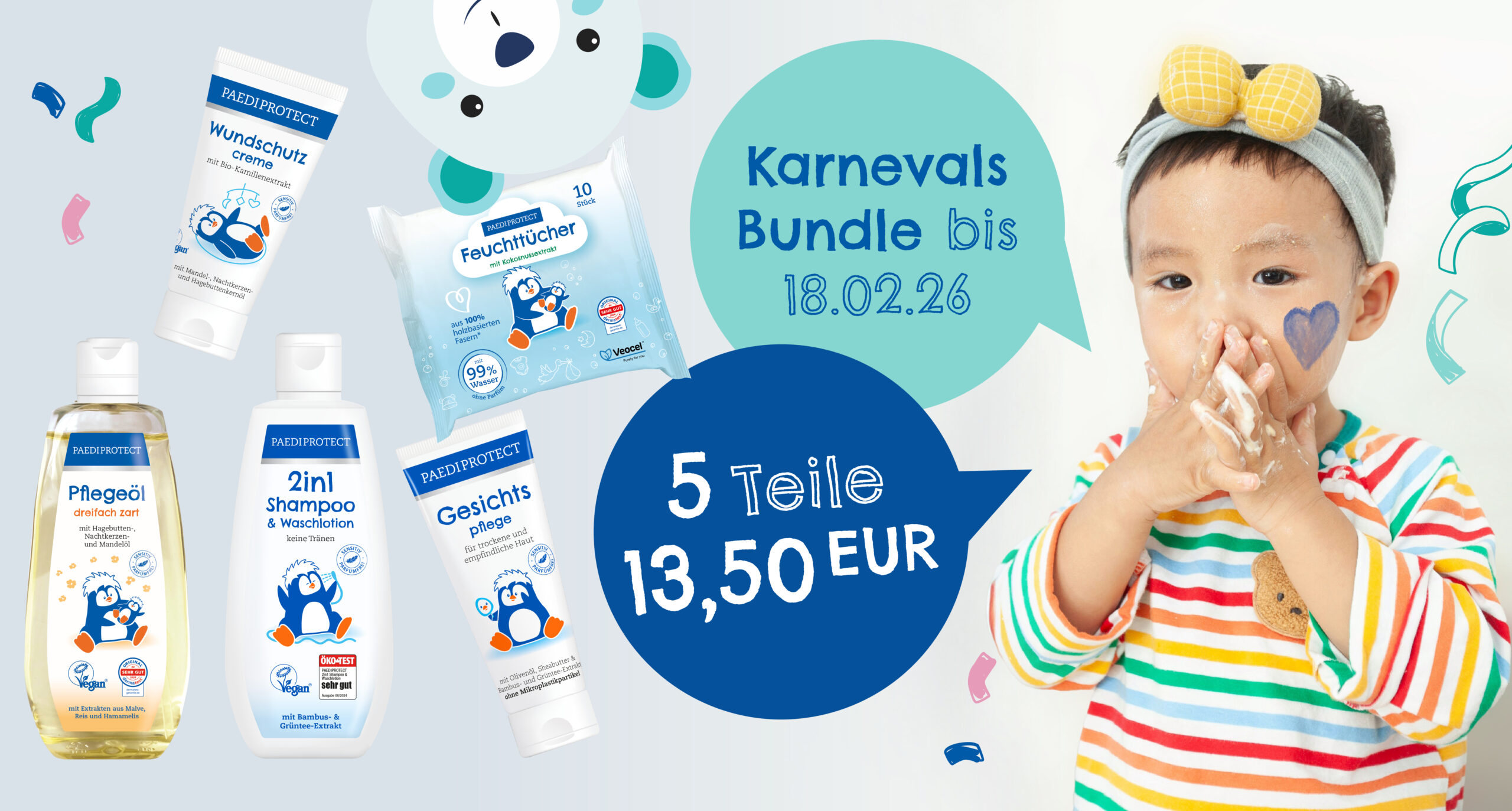 PAEDIPROTECT Karneval & Faschings Schminke abschminken Set.