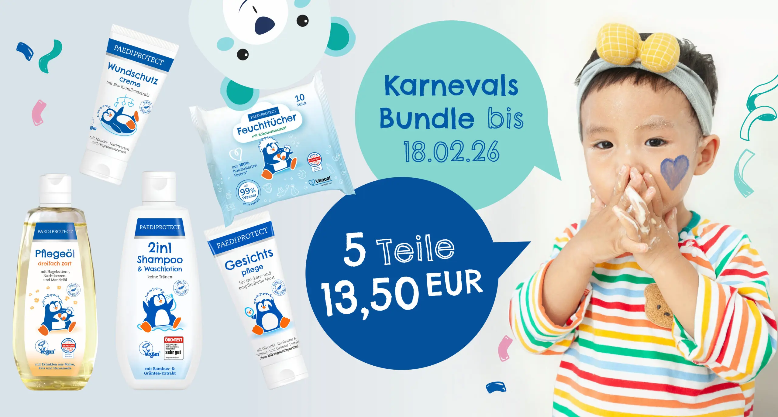 PAEDIPROTECT Karneval & Faschings Schminke abschminken Set.
