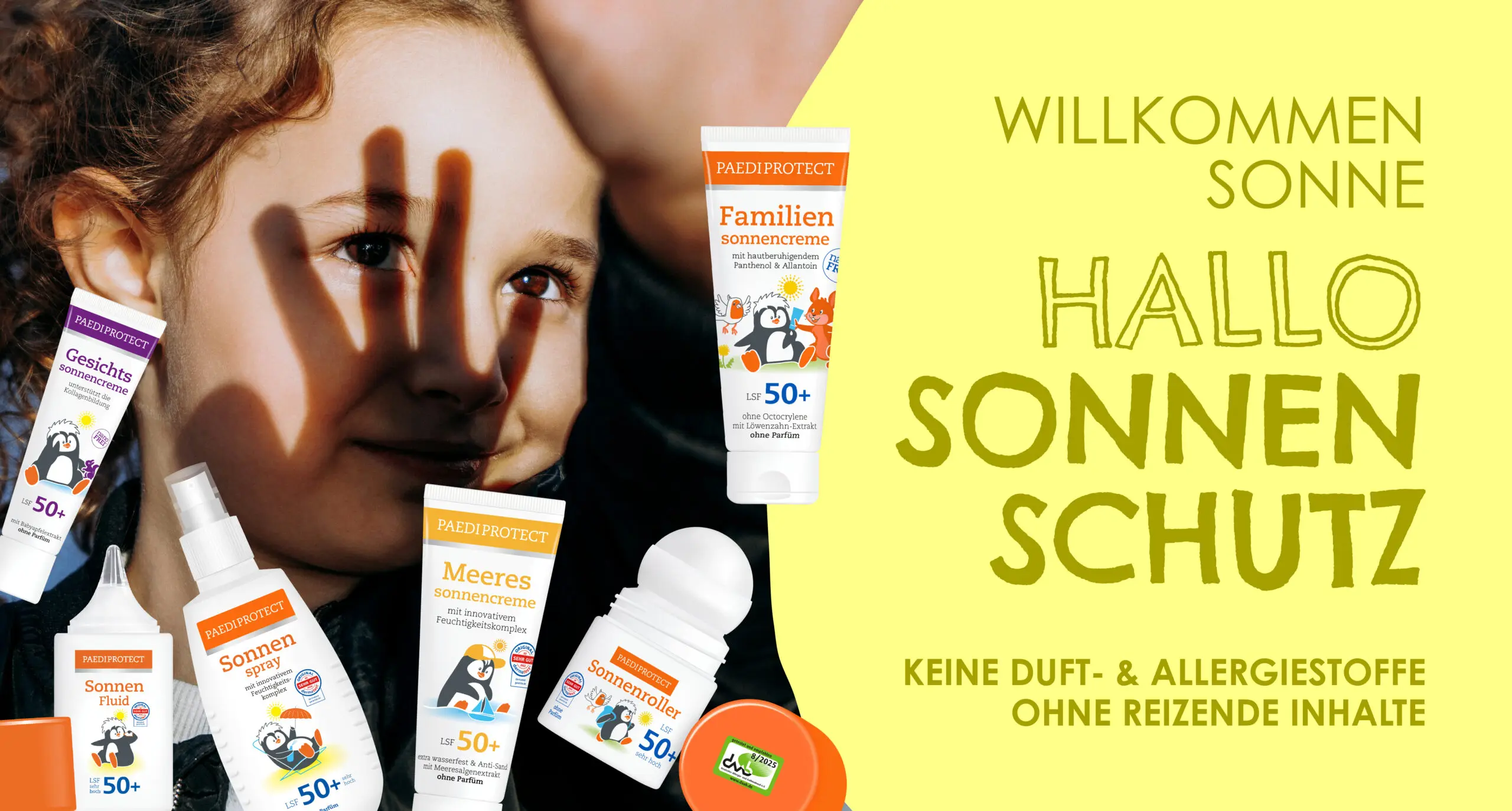 a child with sun protection products