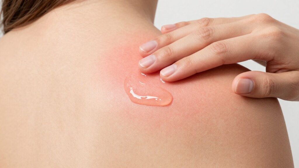 Rote Haut mit kühlendem Gel eingecremt.