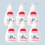 a group of plastic bottles with a dispenser