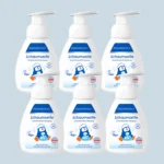 a group of bottles with a blue and white label