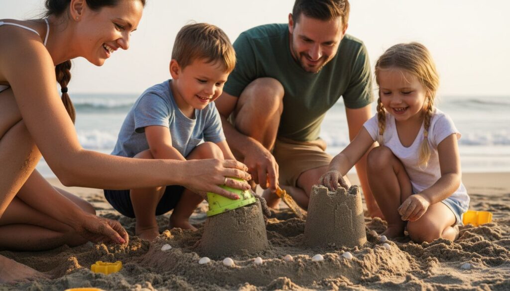 Familiensonnencreme am Strand